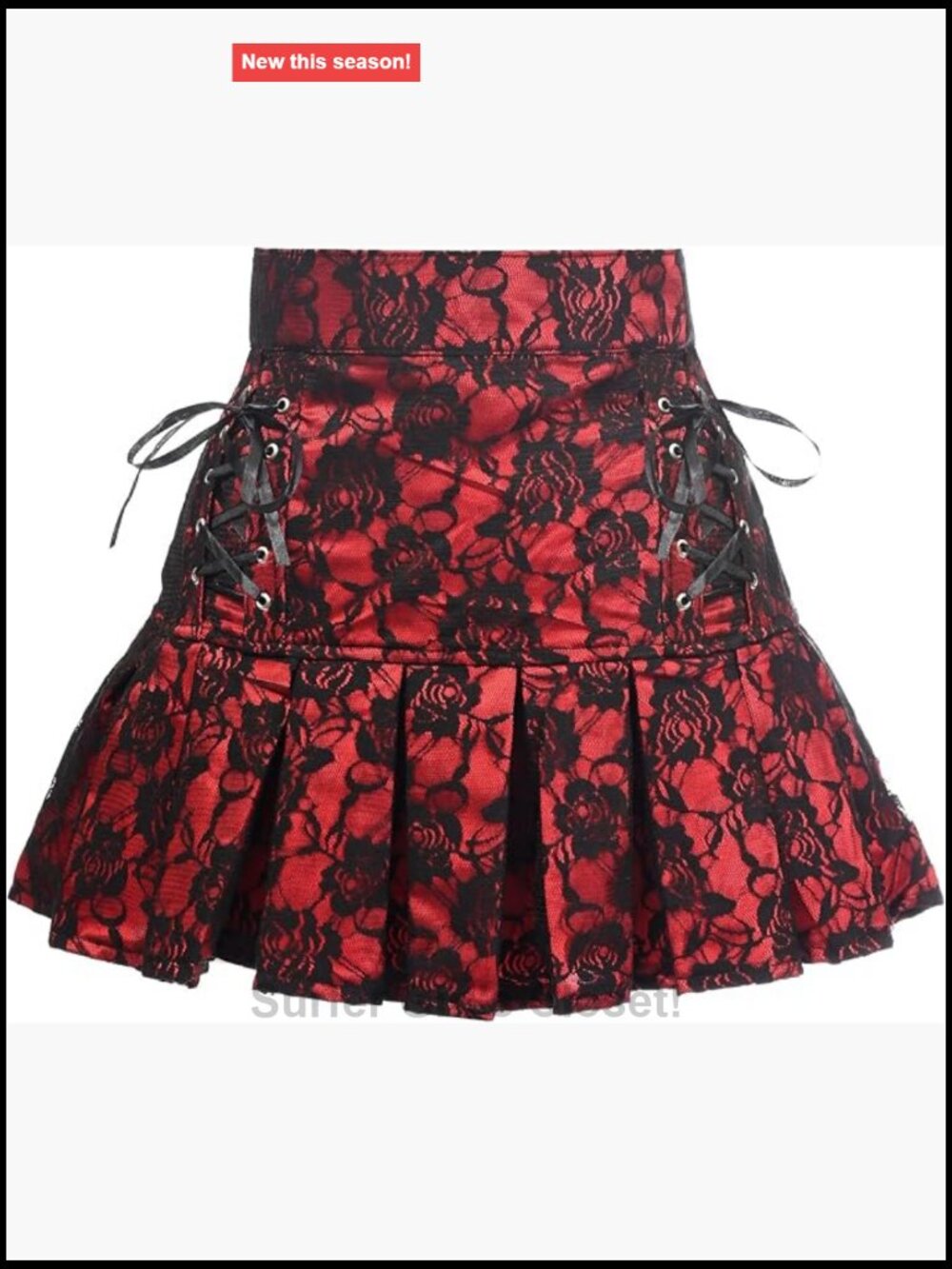 Satin Corset Skirt with Lace Overlay, Back Zipper, Lace-Up